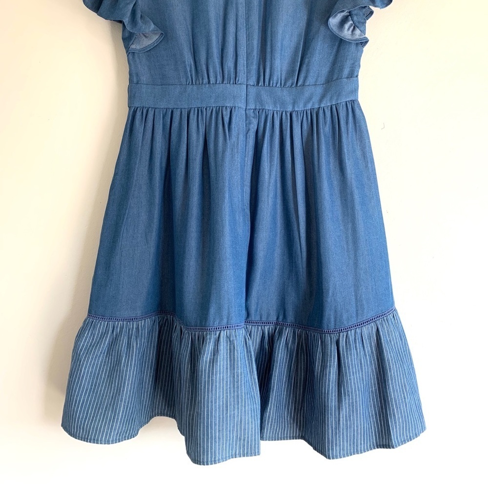 NEW KATE SPADE Chambray Fluffer Sleeve Ruffle Hem Indigo Mini Dress size 8 - Picture 14 of 16